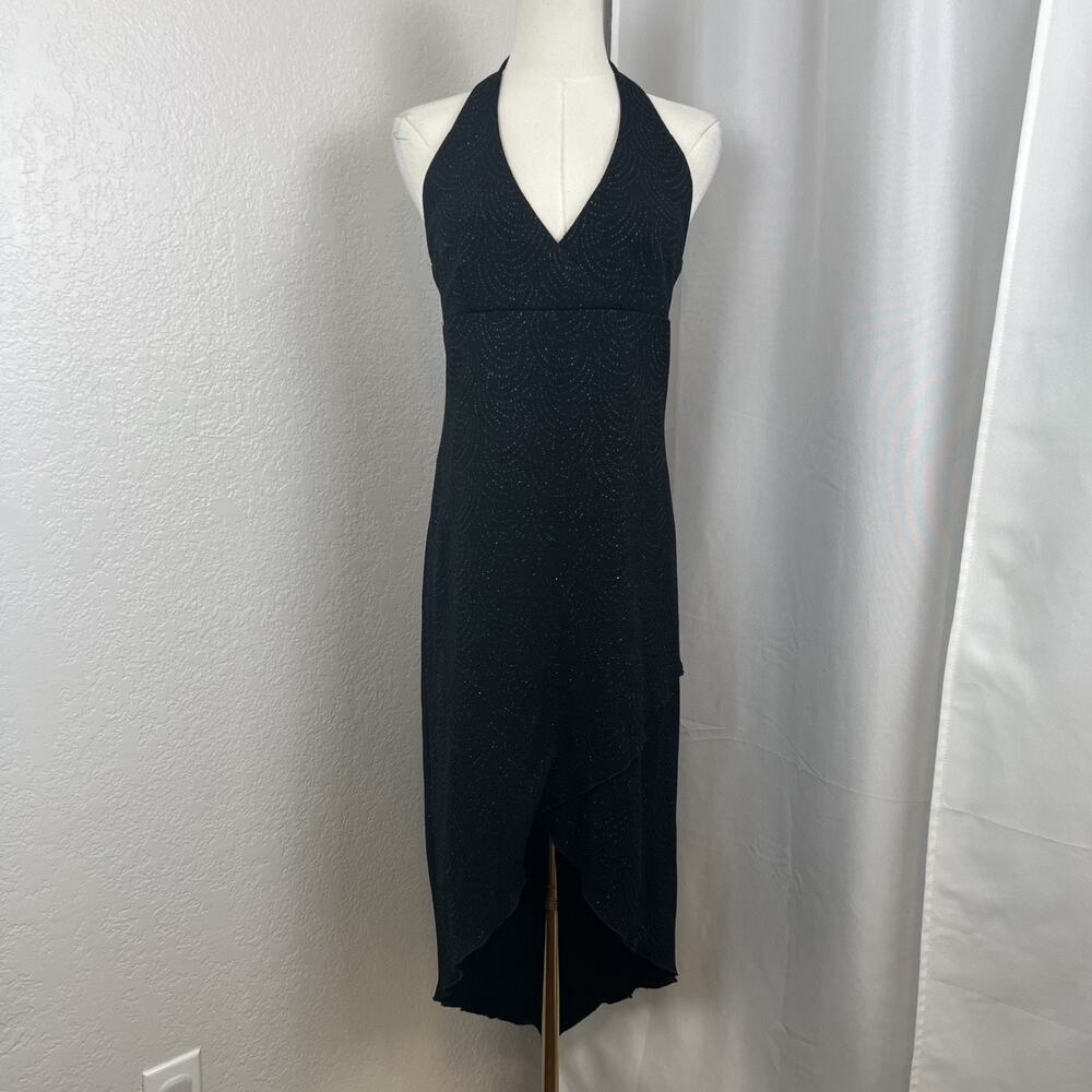 VTG City Triangles Dress Womens Large Glitter Babydoll Halter‎ Hi Low Y2K Fairy